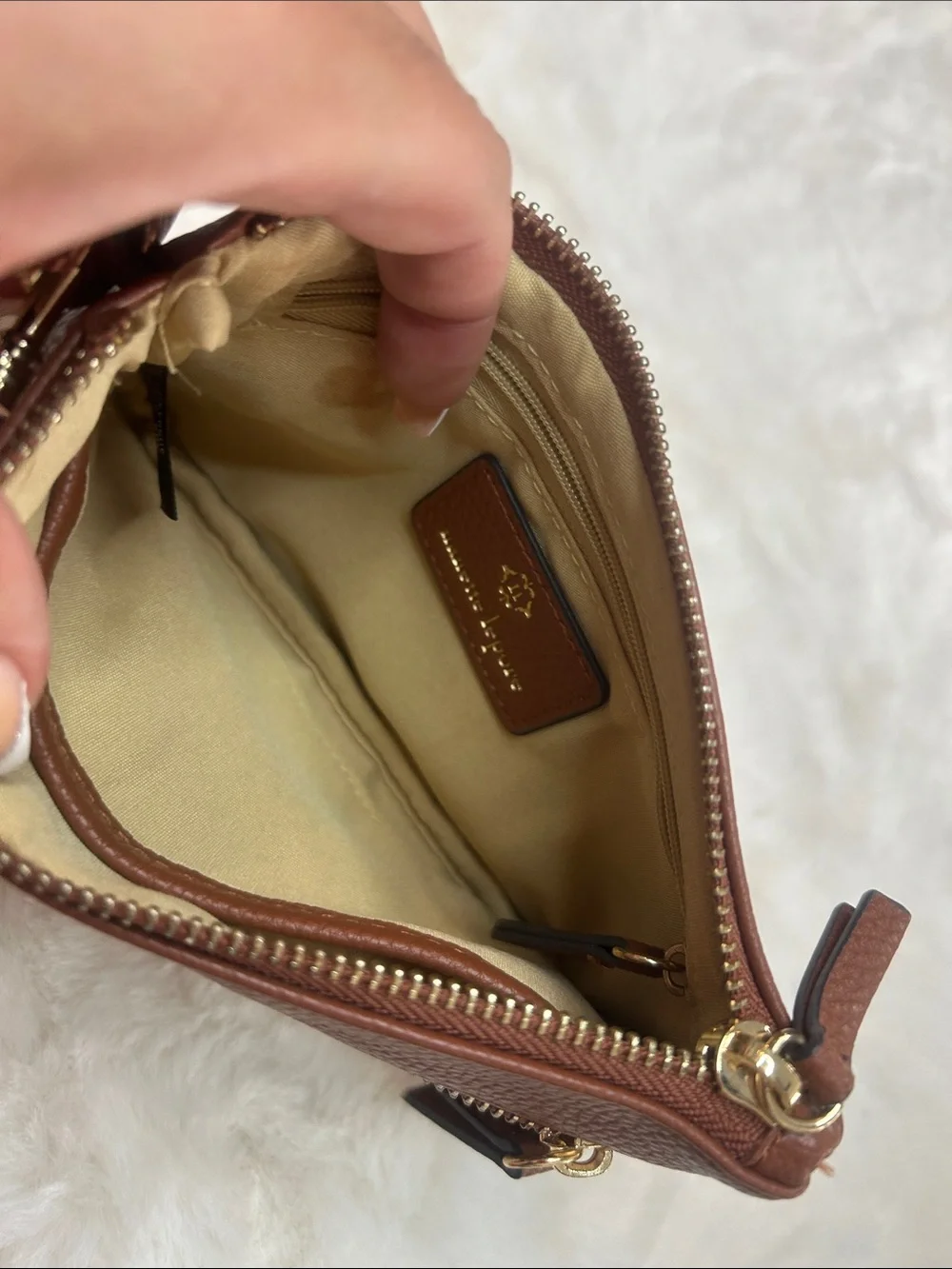 Nanette Lepore Brown Pebbled Leather Wristlet Clutch with Gold Hardware